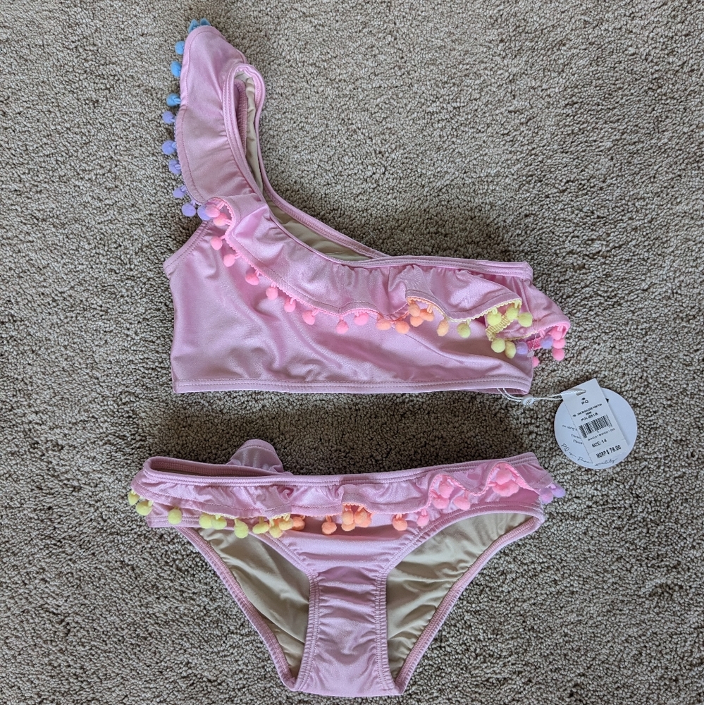 NEW PQ Kids Pink Pom Pom Bikini Size 14